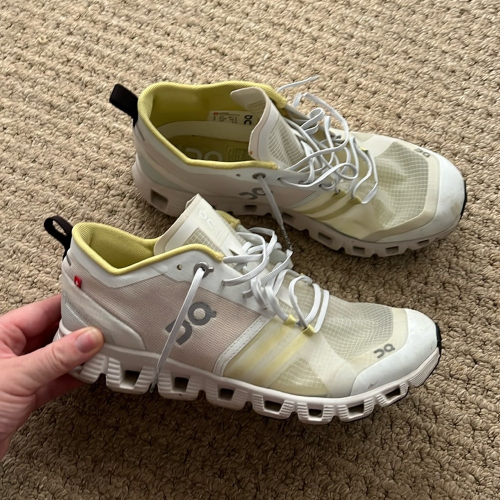 On Running White and Yellow Sneakers